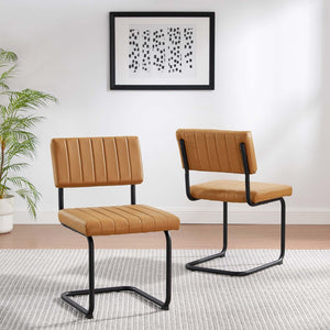 Modway Furniture Parity Vegan Leather Dining Side Chairs Set of 2 – Mid-Century Modern Comfort for Any Space EEI-6470-BLK-TAN