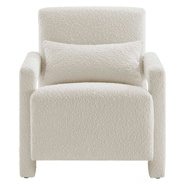 Modway Furniture Mirage Boucle Upholstered Armchair - Cozy Modern Design with Accent Pillow & Durable Wood Frame EEI-6475-IVO
