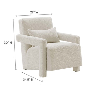 Modway Furniture Mirage Boucle Upholstered Armchair - Cozy Modern Design with Accent Pillow & Durable Wood Frame EEI-6475-IVO