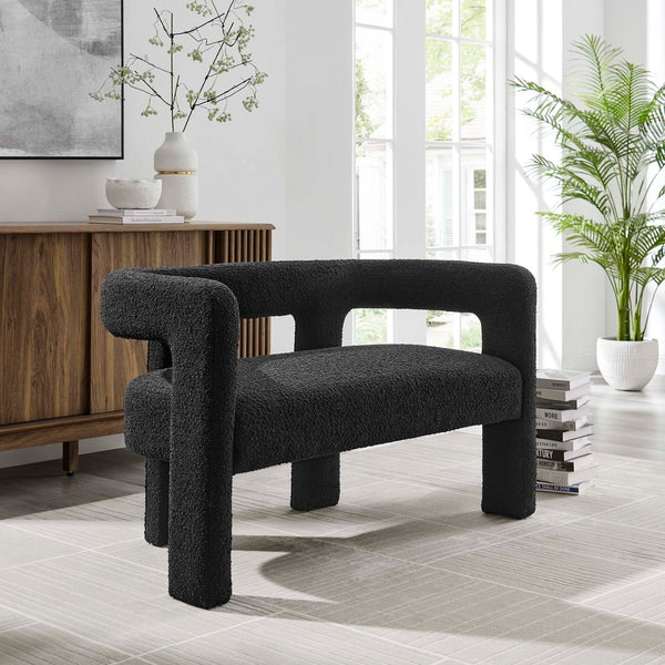 Modway Furniture Kayla Boucle Upholstered Loveseat - Modern Design with Cozy Comfort for Stylish Living Spaces Black EEI-6477-BLK