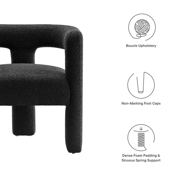 Modway Furniture Kayla Boucle Upholstered Armchair - Modern Comfort with Sculptural Design and Premium Support Black EEI-6479-BLK