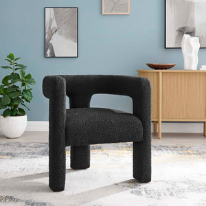 Modway Furniture Kayla Boucle Upholstered Armchair - Modern Comfort with Sculptural Design and Premium Support Black EEI-6479-BLK