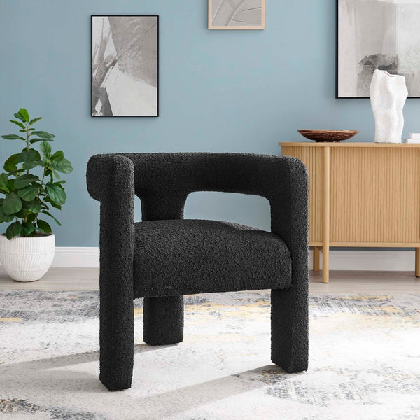 Modway Furniture Kayla Boucle Upholstered Armchair - Modern Comfort with Sculptural Design and Premium Support Black EEI-6479-BLK