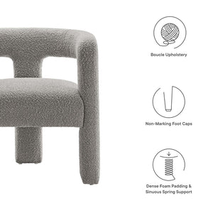 Modway Furniture Kayla Boucle Upholstered Armchair - Modern Comfort with Sculptural Design and Premium Support Light Gray EEI-6479-LGR