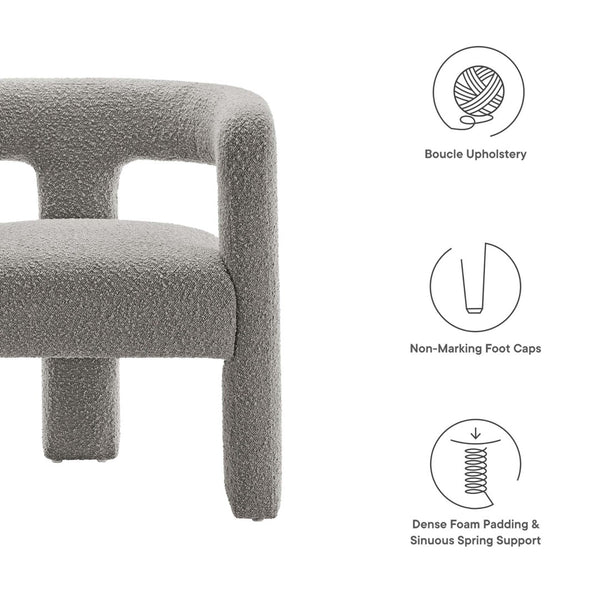 Modway Furniture Kayla Boucle Upholstered Armchair - Modern Comfort with Sculptural Design and Premium Support Light Gray EEI-6479-LGR