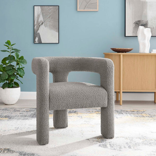 Modway Furniture Kayla Boucle Upholstered Armchair - Modern Comfort with Sculptural Design and Premium Support Light Gray EEI-6479-LGR