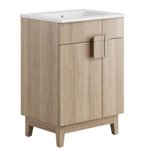 Modway Furniture Miles 24" Contemporary Bathroom Vanity by Modway - Modern Design with Integrated Sink & Storage White Oak EEI-6482-WHI-OAK