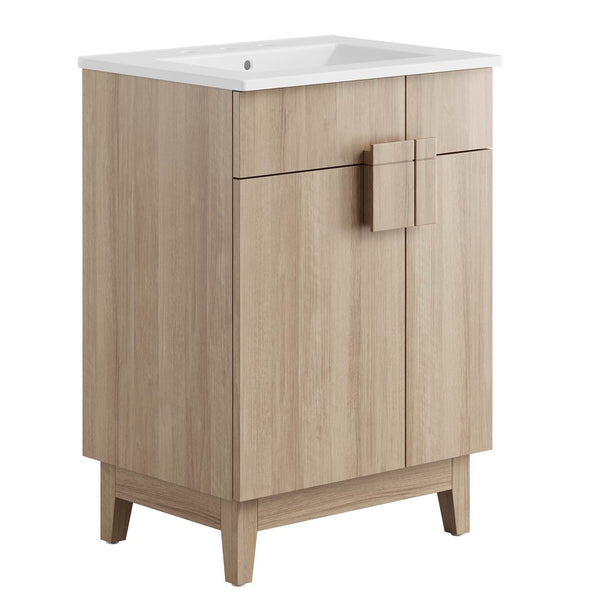 Modway Furniture Miles 24" Contemporary Bathroom Vanity by Modway - Modern Design with Integrated Sink & Storage White Oak EEI-6482-WHI-OAK
