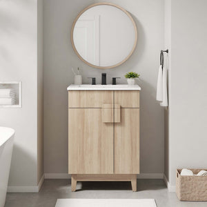 Modway Furniture Miles 24" Contemporary Bathroom Vanity by Modway - Modern Design with Integrated Sink & Storage White Oak EEI-6482-WHI-OAK