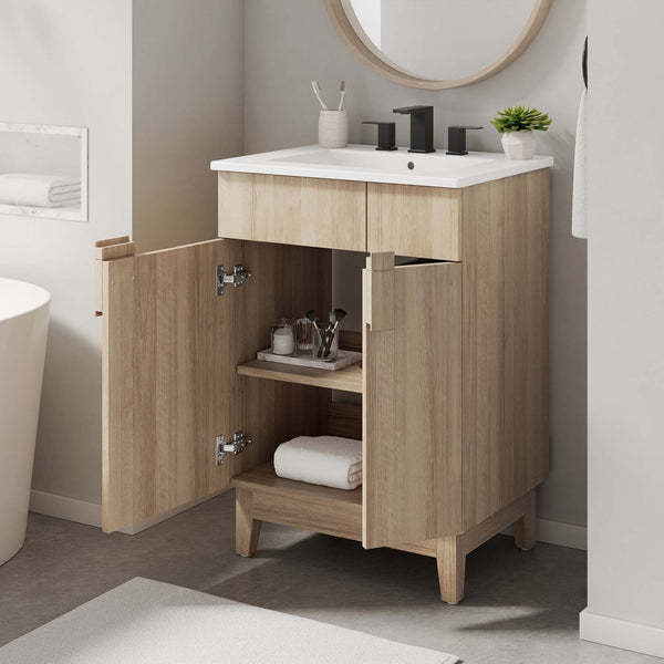 Modway Furniture Miles 24" Contemporary Bathroom Vanity by Modway - Modern Design with Integrated Sink & Storage White Oak EEI-6482-WHI-OAK