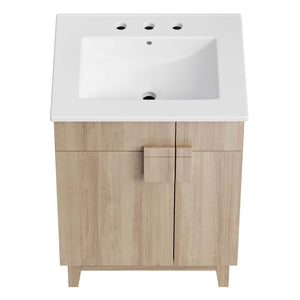 Modway Furniture Miles 24" Contemporary Bathroom Vanity by Modway - Modern Design with Integrated Sink & Storage White Oak EEI-6482-WHI-OAK