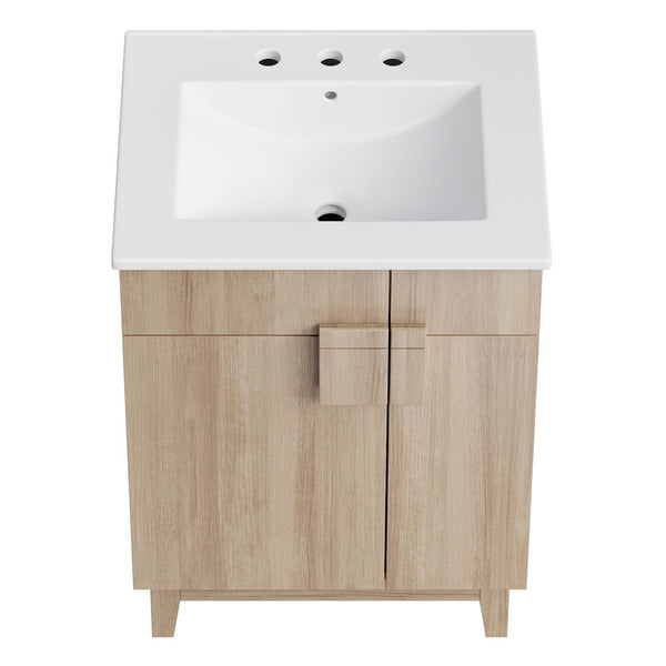 Modway Furniture Miles 24" Contemporary Bathroom Vanity by Modway - Modern Design with Integrated Sink & Storage White Oak EEI-6482-WHI-OAK