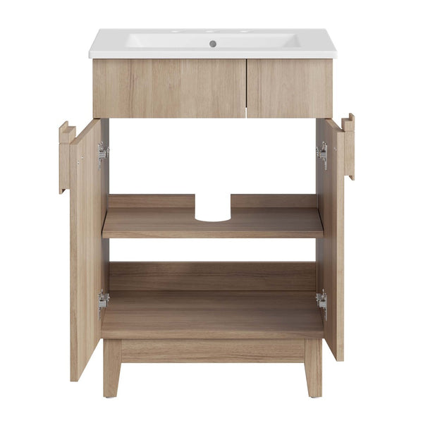 Modway Furniture Miles 24" Contemporary Bathroom Vanity by Modway - Modern Design with Integrated Sink & Storage White Oak EEI-6482-WHI-OAK