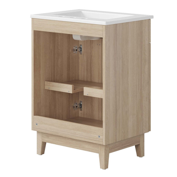 Modway Furniture Miles 24" Contemporary Bathroom Vanity by Modway - Modern Design with Integrated Sink & Storage White Oak EEI-6482-WHI-OAK