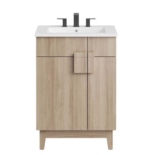 Modway Furniture Miles 24" Contemporary Bathroom Vanity by Modway - Modern Design with Integrated Sink & Storage White Oak EEI-6482-WHI-OAK