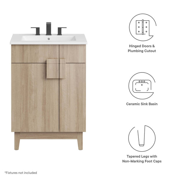 Modway Furniture Miles 24" Contemporary Bathroom Vanity by Modway - Modern Design with Integrated Sink & Storage White Oak EEI-6482-WHI-OAK