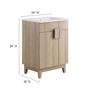 Modway Furniture Miles 24" Contemporary Bathroom Vanity by Modway - Modern Design with Integrated Sink & Storage White Oak EEI-6482-WHI-OAK