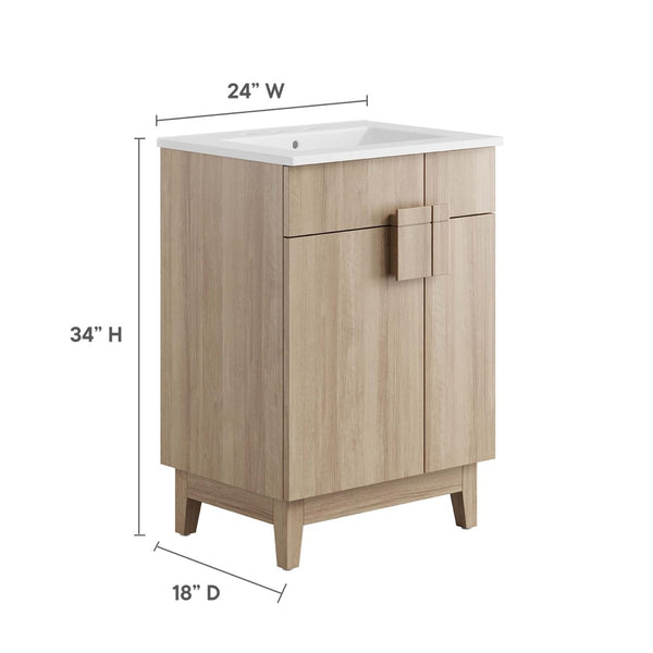 Modway Furniture Miles 24" Contemporary Bathroom Vanity by Modway - Modern Design with Integrated Sink & Storage White Oak EEI-6482-WHI-OAK