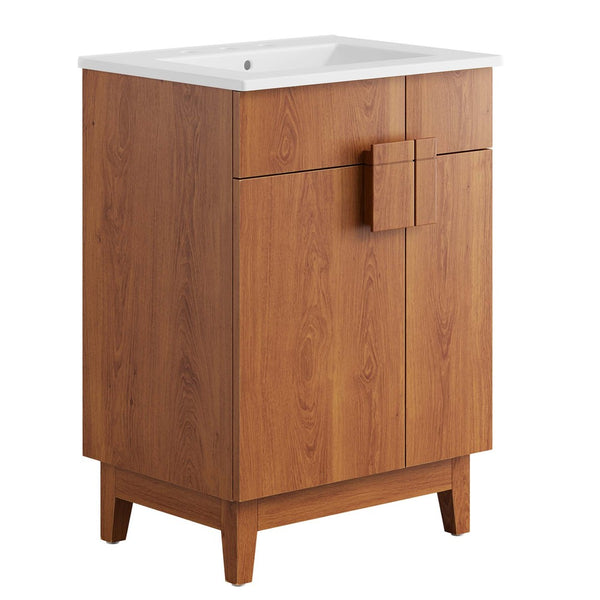 Modway Furniture Miles 24" Contemporary Bathroom Vanity by Modway - Modern Design with Integrated Sink & Storage White Walnut EEI-6482-WHI-WAL