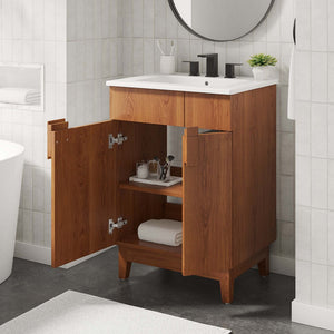 Modway Furniture Miles 24" Contemporary Bathroom Vanity by Modway - Modern Design with Integrated Sink & Storage White Walnut EEI-6482-WHI-WAL