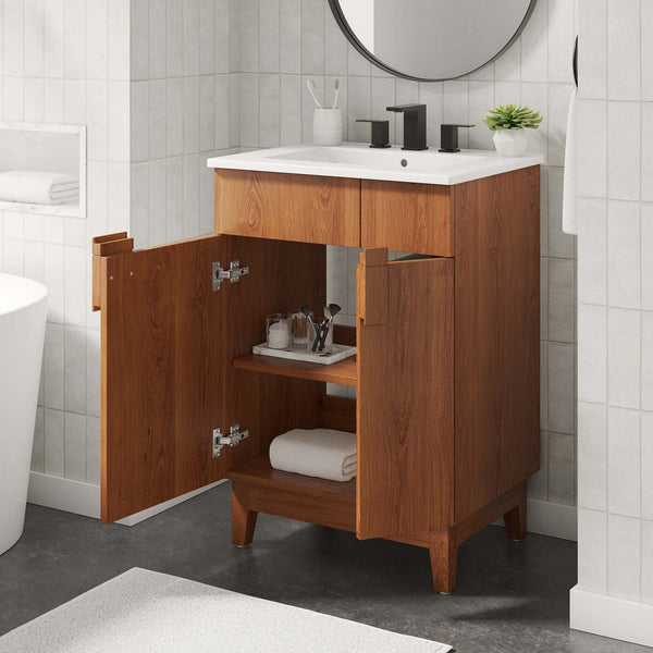 Modway Furniture Miles 24" Contemporary Bathroom Vanity by Modway - Modern Design with Integrated Sink & Storage White Walnut EEI-6482-WHI-WAL