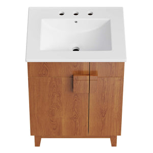 Modway Furniture Miles 24" Contemporary Bathroom Vanity by Modway - Modern Design with Integrated Sink & Storage White Walnut EEI-6482-WHI-WAL