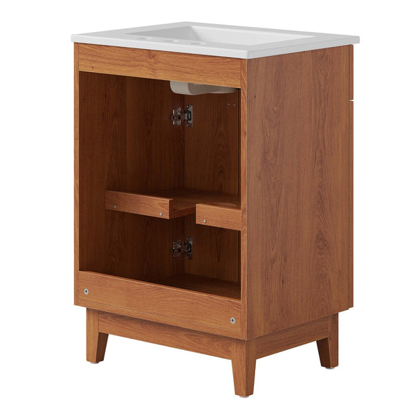 Modway Furniture Miles 24" Contemporary Bathroom Vanity by Modway - Modern Design with Integrated Sink & Storage White Walnut EEI-6482-WHI-WAL