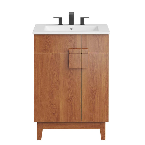 Modway Furniture Miles 24" Contemporary Bathroom Vanity by Modway - Modern Design with Integrated Sink & Storage White Walnut EEI-6482-WHI-WAL