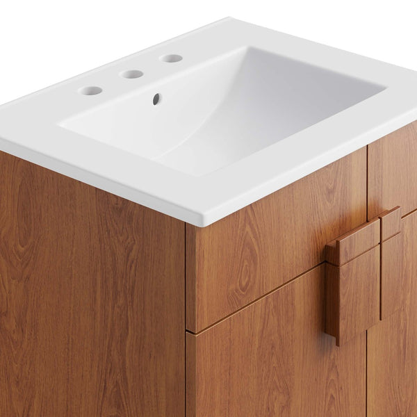 Modway Furniture Miles 24" Contemporary Bathroom Vanity by Modway - Modern Design with Integrated Sink & Storage White Walnut EEI-6482-WHI-WAL