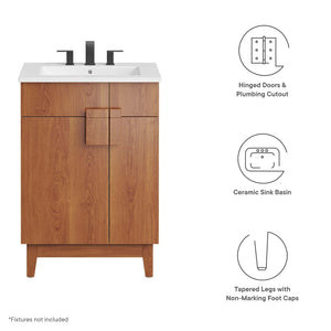 Modway Furniture Miles 24" Contemporary Bathroom Vanity by Modway - Modern Design with Integrated Sink & Storage White Walnut EEI-6482-WHI-WAL