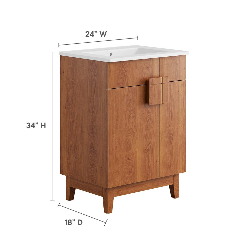 Modway Furniture Miles 24" Contemporary Bathroom Vanity by Modway - Modern Design with Integrated Sink & Storage White Walnut EEI-6482-WHI-WAL