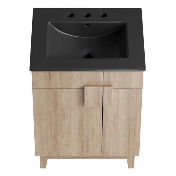 Modway Furniture Miles 24" Bathroom Vanity with Curved Ceramic Sink and Modern Storage for Contemporary Spaces Black Oak EEI-6483-BLK-OAK