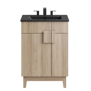 Modway Furniture Miles 24" Bathroom Vanity with Curved Ceramic Sink and Modern Storage for Contemporary Spaces Black Oak EEI-6483-BLK-OAK