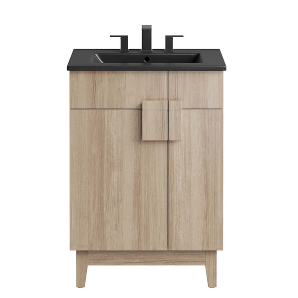 Modway Furniture Miles 24" Bathroom Vanity with Curved Ceramic Sink and Modern Storage for Contemporary Spaces Black Oak EEI-6483-BLK-OAK