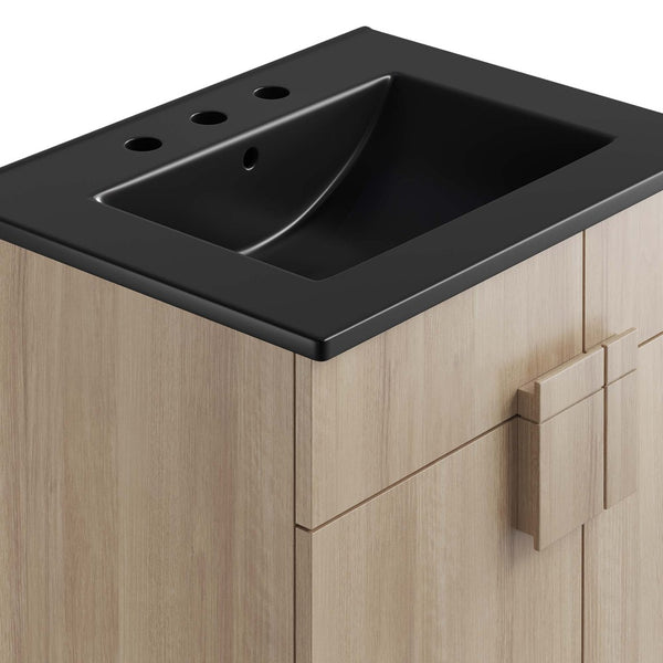 Modway Furniture Miles 24" Bathroom Vanity with Curved Ceramic Sink and Modern Storage for Contemporary Spaces Black Oak EEI-6483-BLK-OAK