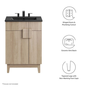 Modway Furniture Miles 24" Bathroom Vanity with Curved Ceramic Sink and Modern Storage for Contemporary Spaces Black Oak EEI-6483-BLK-OAK