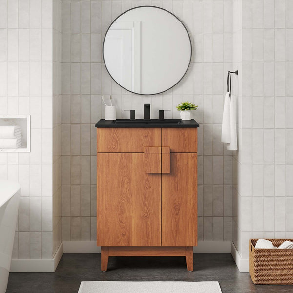 Modway Furniture Miles 24" Bathroom Vanity with Curved Ceramic Sink and Modern Storage for Contemporary Spaces Black Walnut EEI-6483-BLK-WAL