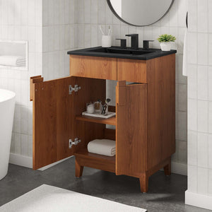 Modway Furniture Miles 24" Bathroom Vanity with Curved Ceramic Sink and Modern Storage for Contemporary Spaces Black Walnut EEI-6483-BLK-WAL