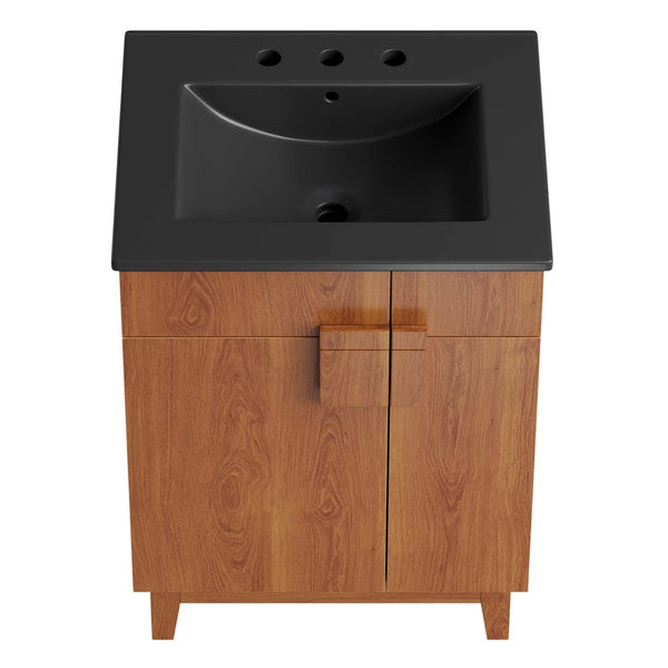 Modway Furniture Miles 24" Bathroom Vanity with Curved Ceramic Sink and Modern Storage for Contemporary Spaces Black Walnut EEI-6483-BLK-WAL