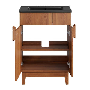 Modway Furniture Miles 24" Bathroom Vanity with Curved Ceramic Sink and Modern Storage for Contemporary Spaces Black Walnut EEI-6483-BLK-WAL