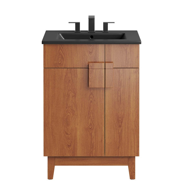 Modway Furniture Miles 24" Bathroom Vanity with Curved Ceramic Sink and Modern Storage for Contemporary Spaces Black Walnut EEI-6483-BLK-WAL