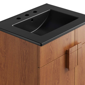 Modway Furniture Miles 24" Bathroom Vanity with Curved Ceramic Sink and Modern Storage for Contemporary Spaces Black Walnut EEI-6483-BLK-WAL