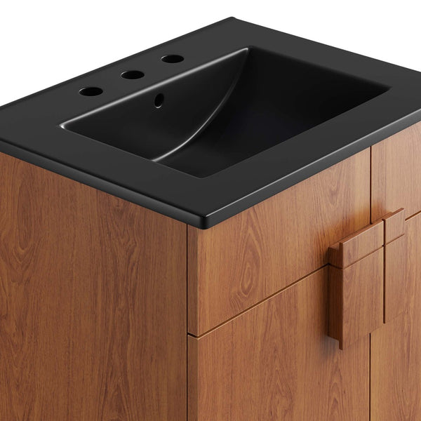 Modway Furniture Miles 24" Bathroom Vanity with Curved Ceramic Sink and Modern Storage for Contemporary Spaces Black Walnut EEI-6483-BLK-WAL