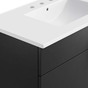 Modway Furniture Miles 36" Contemporary Bathroom Vanity with Curved Ceramic Basin and Asymmetrical Double Doors White Black EEI-6484-WHI-BLK
