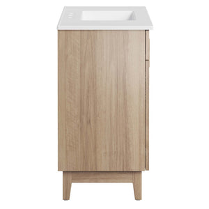 Modway Furniture Miles 36" Contemporary Bathroom Vanity with Curved Ceramic Basin and Asymmetrical Double Doors White Oak EEI-6484-WHI-OAK