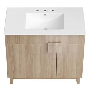 Modway Furniture Miles 36" Contemporary Bathroom Vanity with Curved Ceramic Basin and Asymmetrical Double Doors White Oak EEI-6484-WHI-OAK