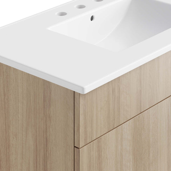 Modway Furniture Miles 36" Contemporary Bathroom Vanity with Curved Ceramic Basin and Asymmetrical Double Doors White Oak EEI-6484-WHI-OAK