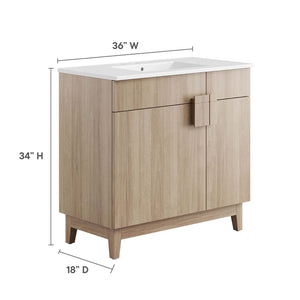 Modway Furniture Miles 36" Contemporary Bathroom Vanity with Curved Ceramic Basin and Asymmetrical Double Doors White Oak EEI-6484-WHI-OAK