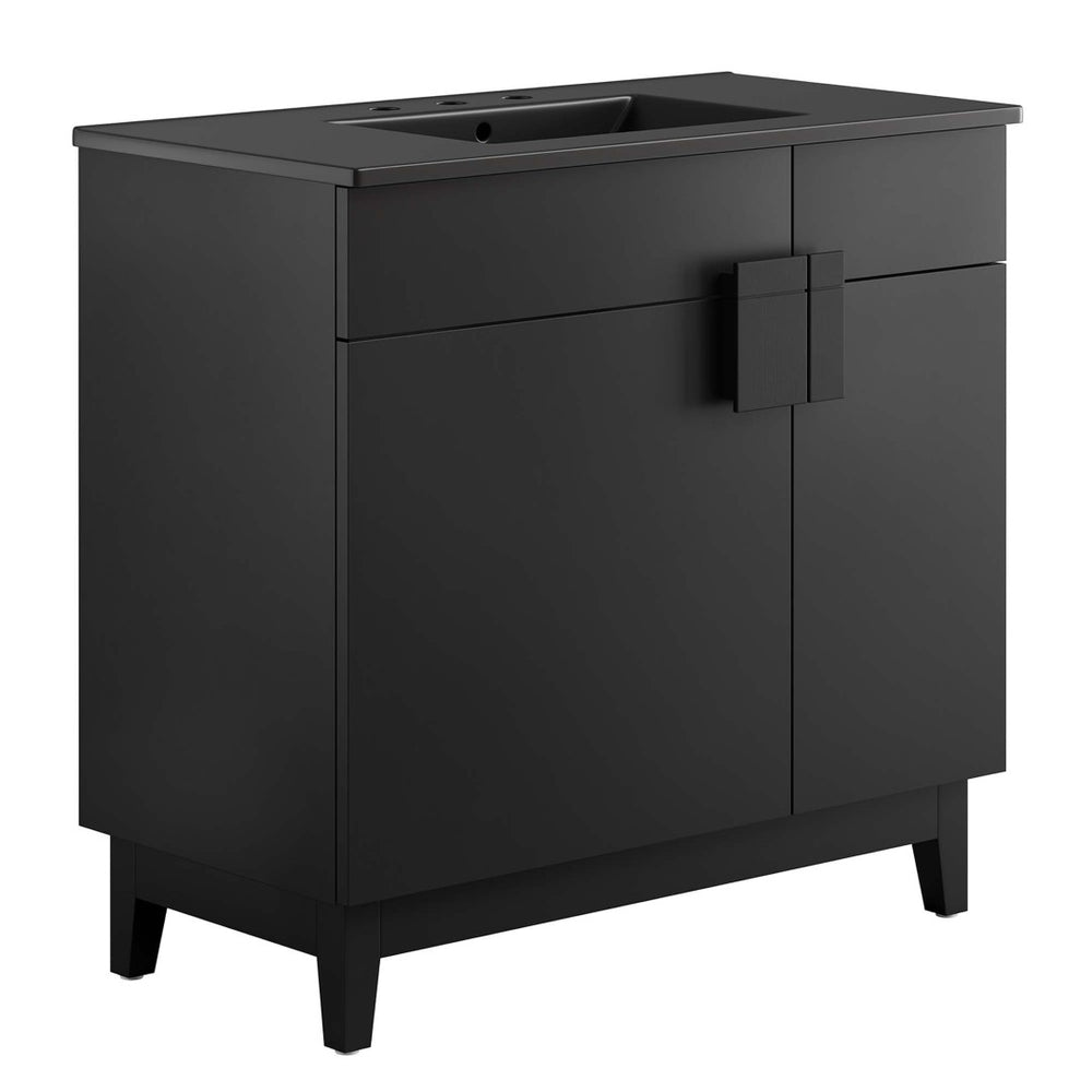 Modway Furniture Miles 36" Bathroom Vanity by Modway - Sleek Modern Design with Storage & Curved Ceramic Basin Black Black EEI-6485-BLK-BLK