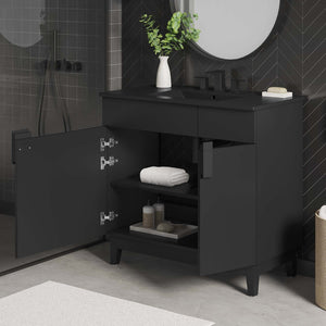 Modway Furniture Miles 36" Bathroom Vanity by Modway - Sleek Modern Design with Storage & Curved Ceramic Basin Black Black EEI-6485-BLK-BLK